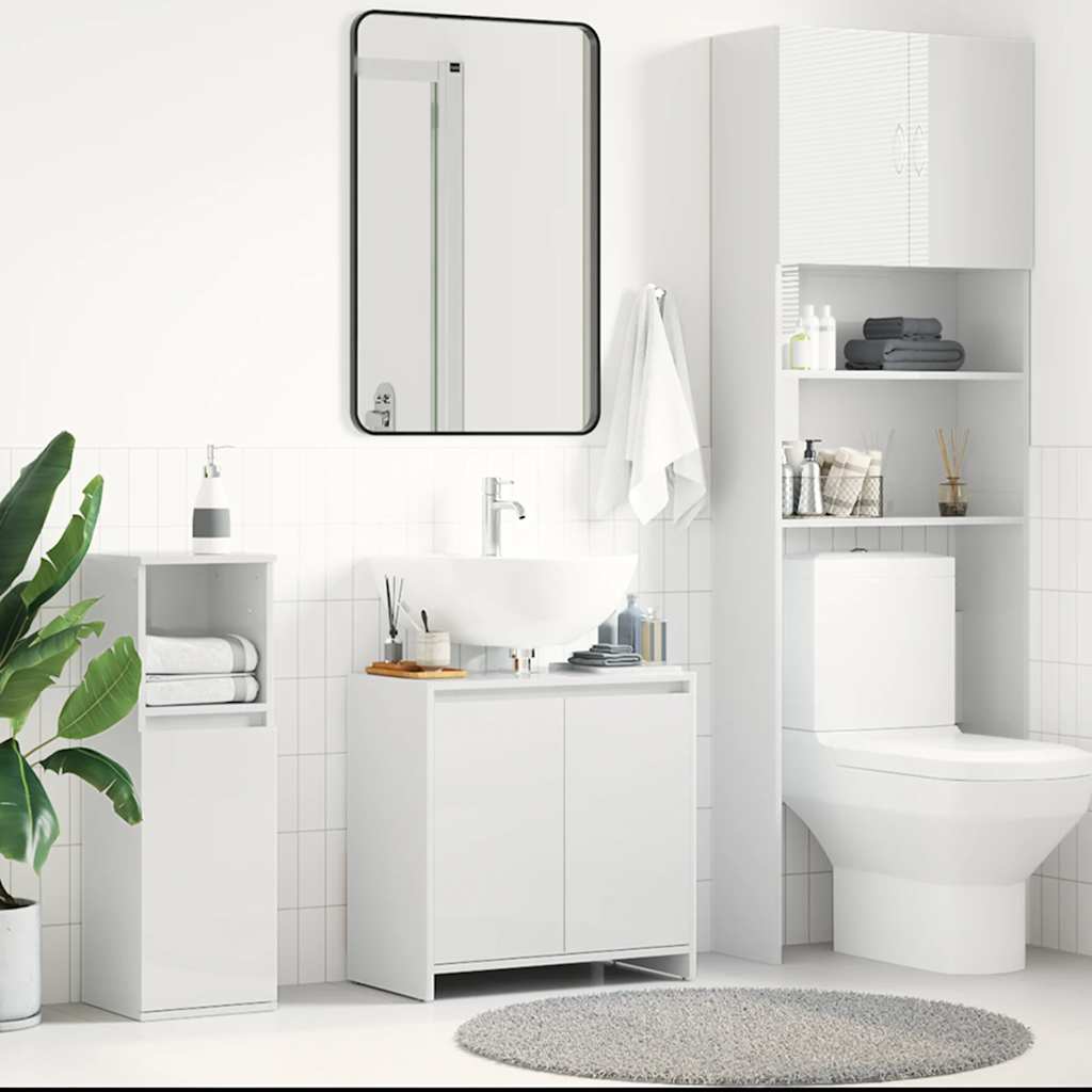 Mobile da Bagno Bianco Lucido 60x33x61 cm in Legno Multistrato