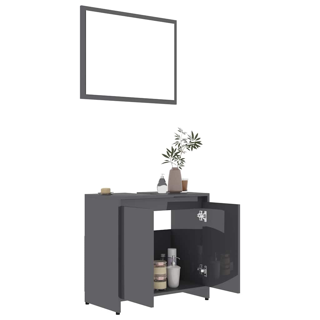 Set di Mobili da Bagno Grigio in Legno Multistrato