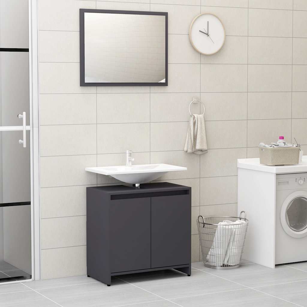 Set di Mobili da Bagno Grigio in Legno Multistrato