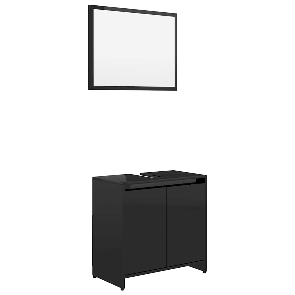 Set Mobili da Bagno Nero Lucido in Legno Multistrato