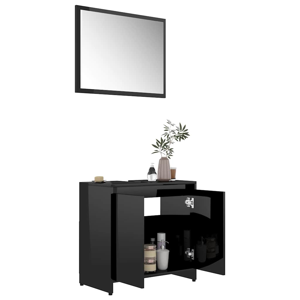 Set Mobili da Bagno Nero Lucido in Legno Multistrato