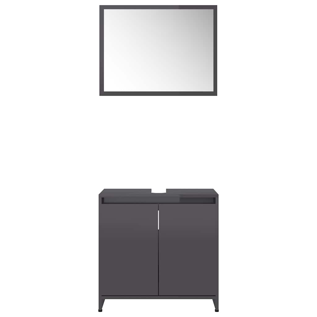 Set Mobili da Bagno Grigio Lucido in Legno Multistrato