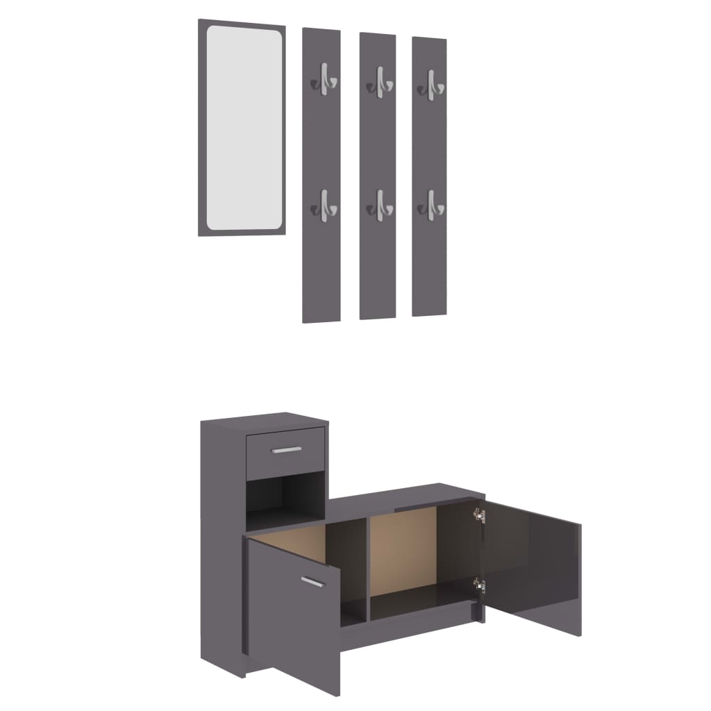 Mobile Corridoio Grigio Lucido 100x25x76,5 cm Legno Multistrato