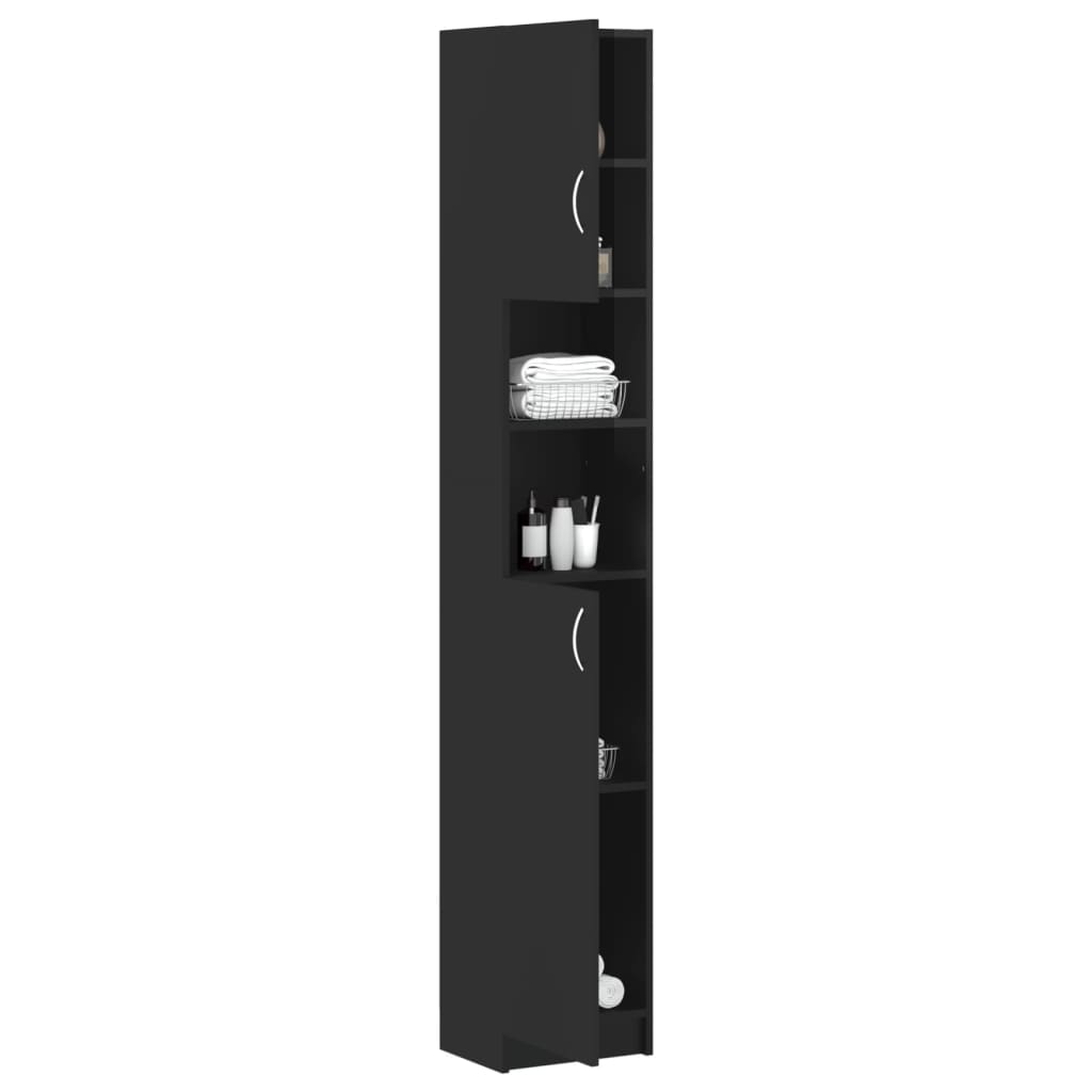 Mobile da Bagno Nero Lucido 32x25,5x190 cm Legno Multistrato