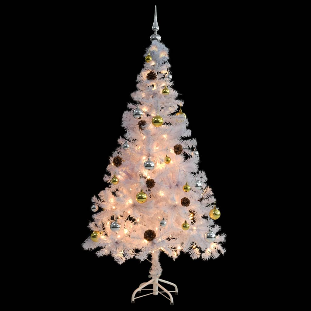 Albero di Natale Preilluminato con Palline Bianco 150 cm