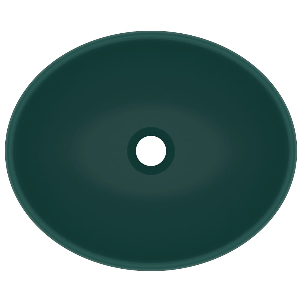 Lavandino Lusso Ovale Verde Scuro Opaco 40x33 cm in Ceramica