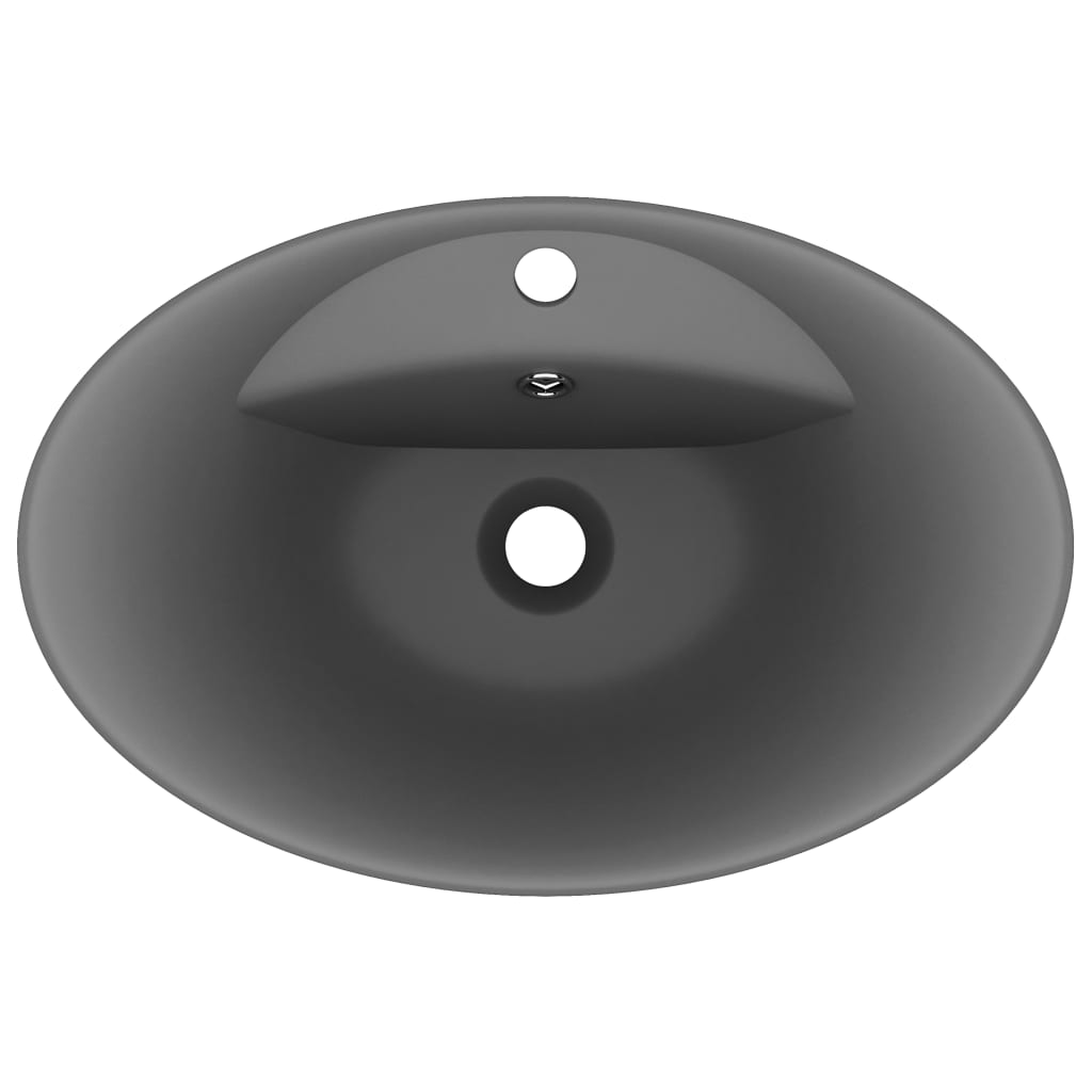 Lavabo Troppopieno Ovale Grigio Scuro Opaco 58,5x39cm Ceramica