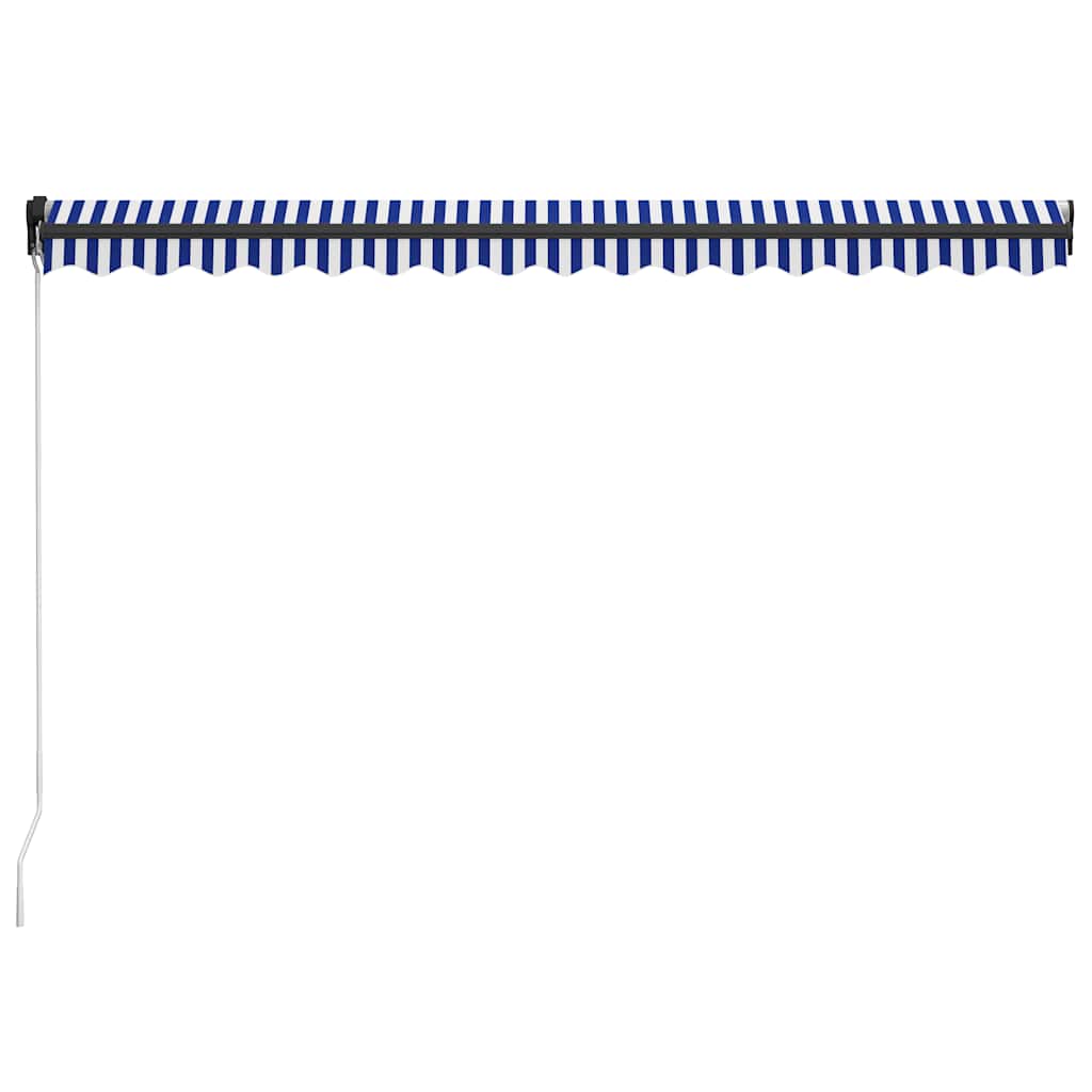 Tenda da Sole Retrattile Manuale con LED 450x300cm Blu e Bianco