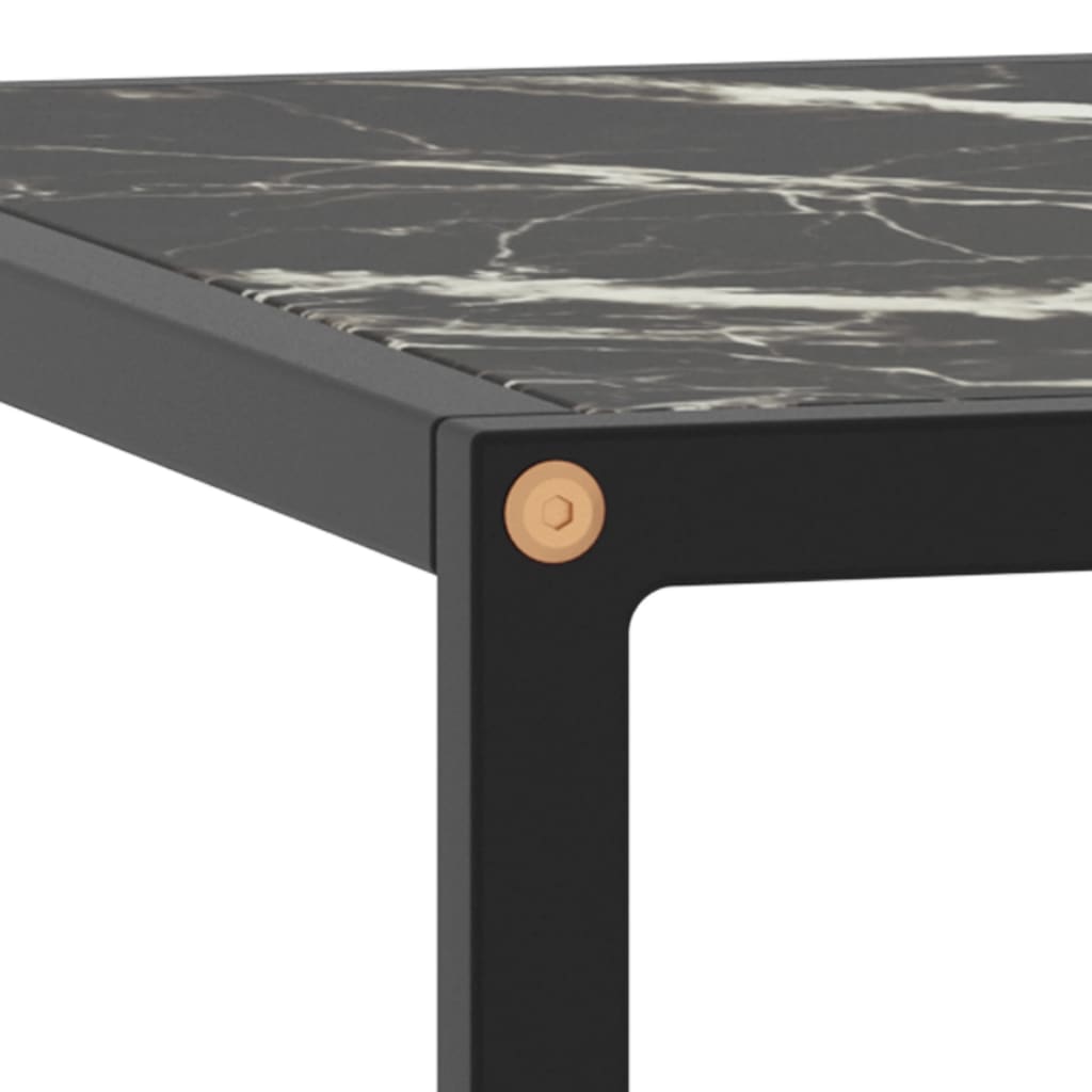 Tavolino da Salotto Nero con Vetro Marmo Nero 60x60x35 cm