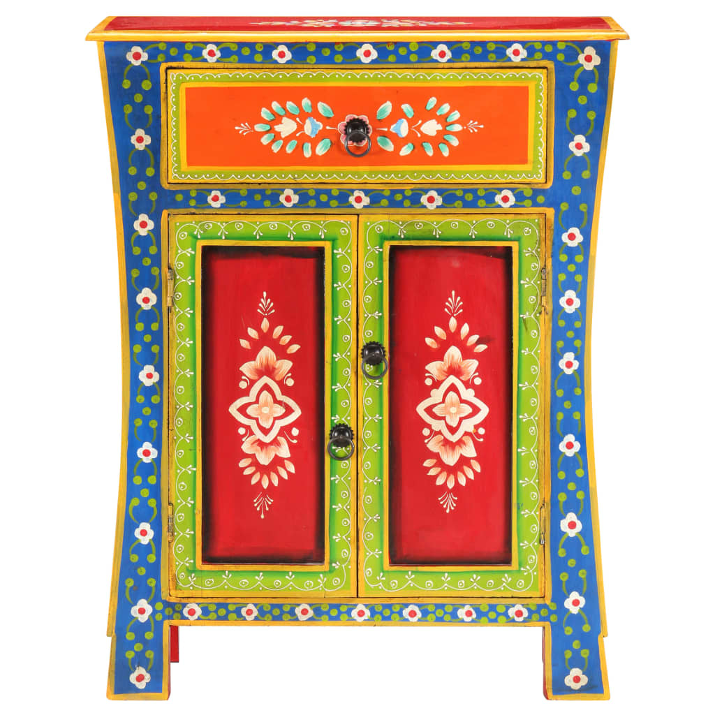 Credenza Dipinta a Mano 60x30x75 cm in Legno Massello di Mango