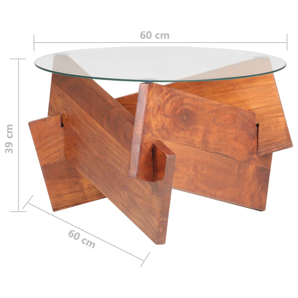 Tavolino da Salotto 60 cm in Legno Massello di Acacia