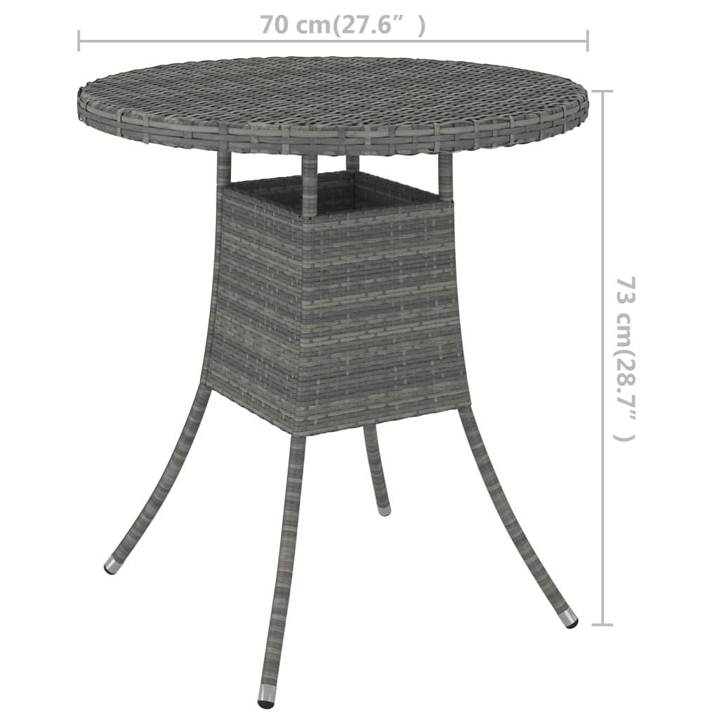 Tavolo da Giardino Grigio 70x70x73 cm in Polyrattan
