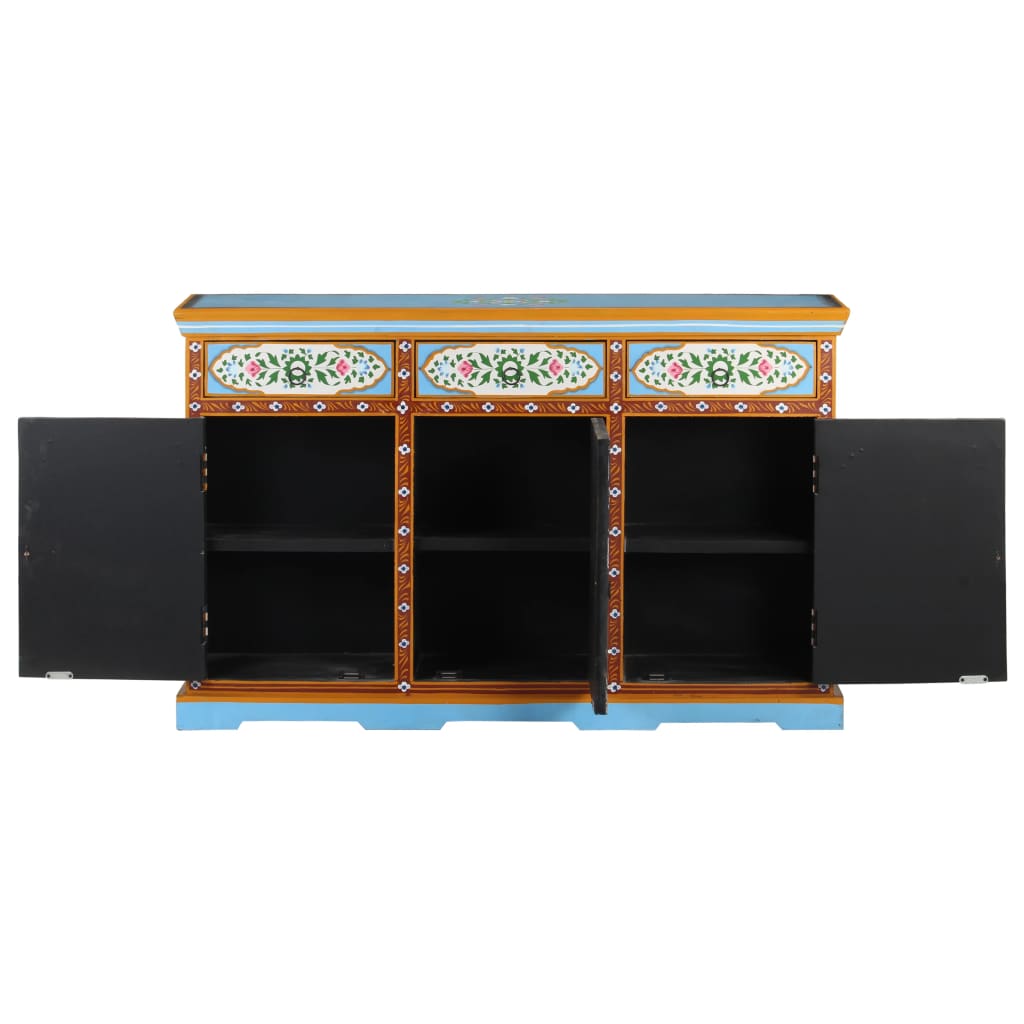 Credenza Dipinta a Mano 120x35x76 cm in Legno Massello di Mango
