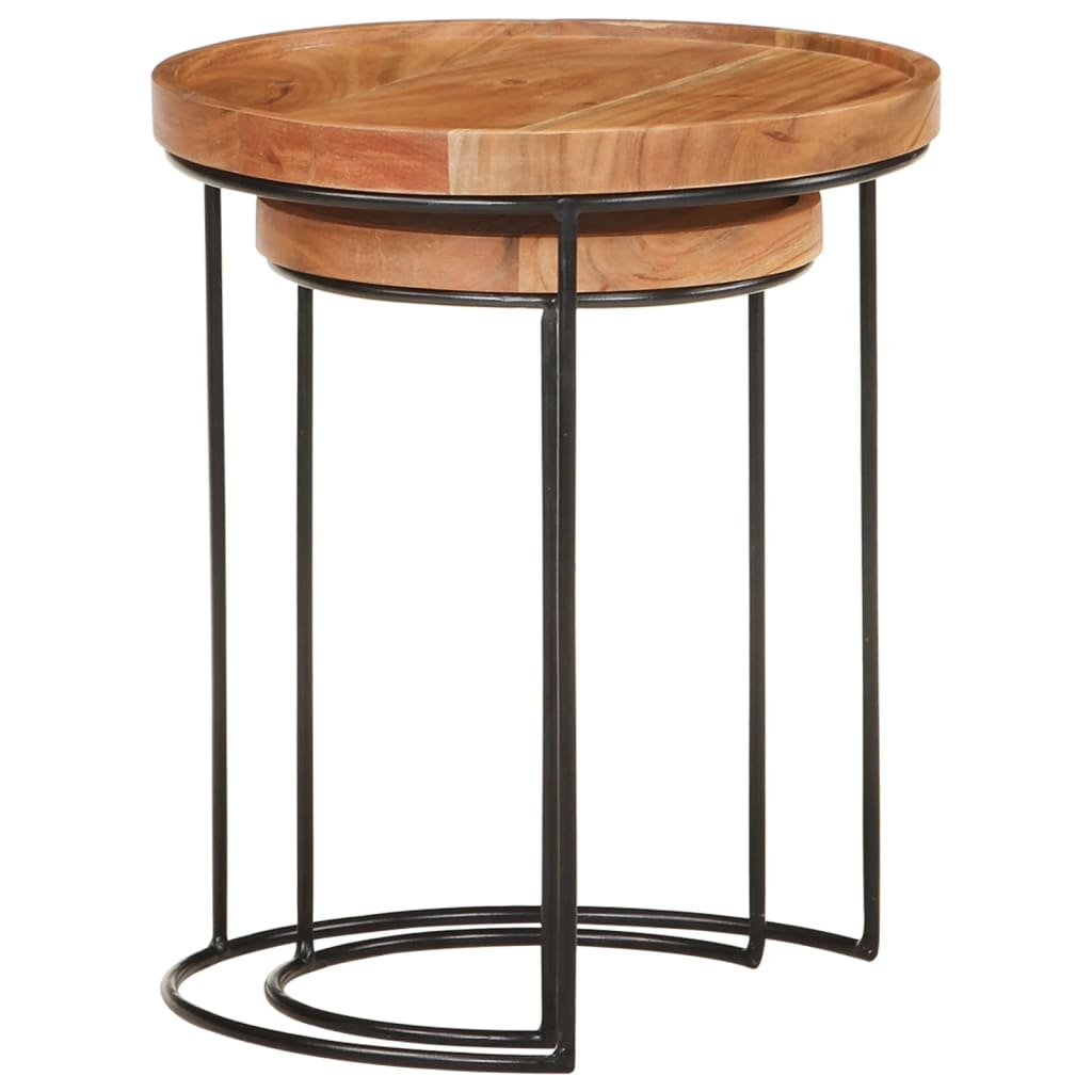 Set Tavolini da Salotto 2 pz Legno Massello di Acacia e Acciaio
