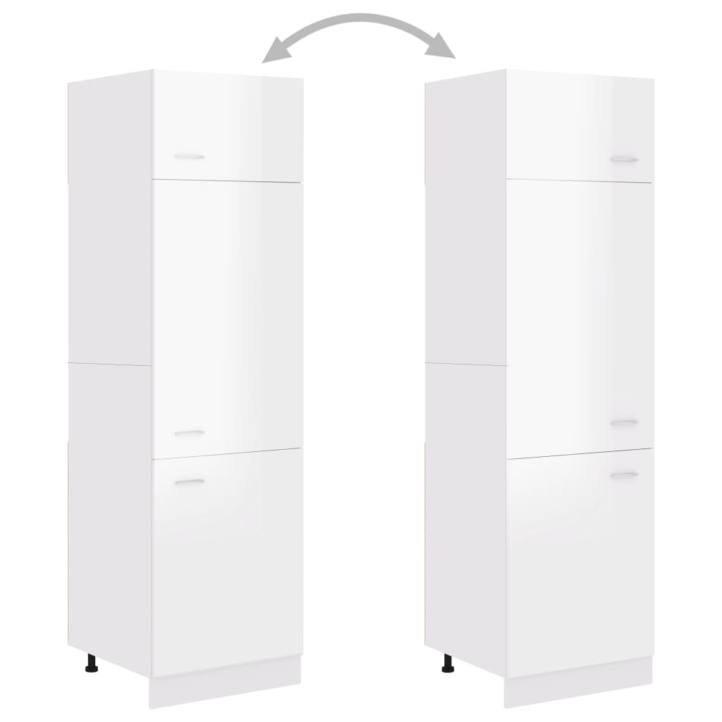 Mobile per Frigo Bianco Lucido 60x57x207 cm Legno Multistrato