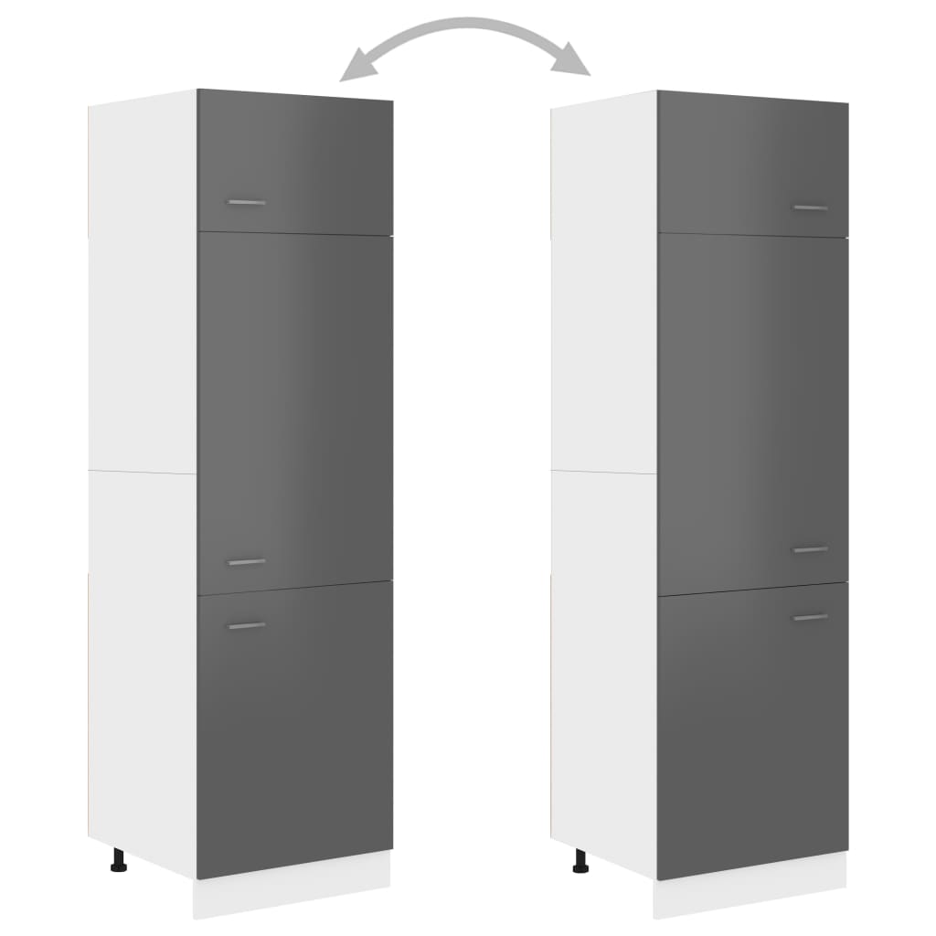 Mobile per Frigo Grigio Lucido 60x57x207 cm Legno Multistrato