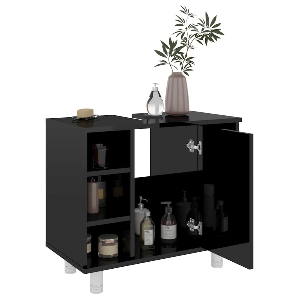 Mobile da Bagno Nero Lucido 60x32x53,5cm in Legno Multistrato