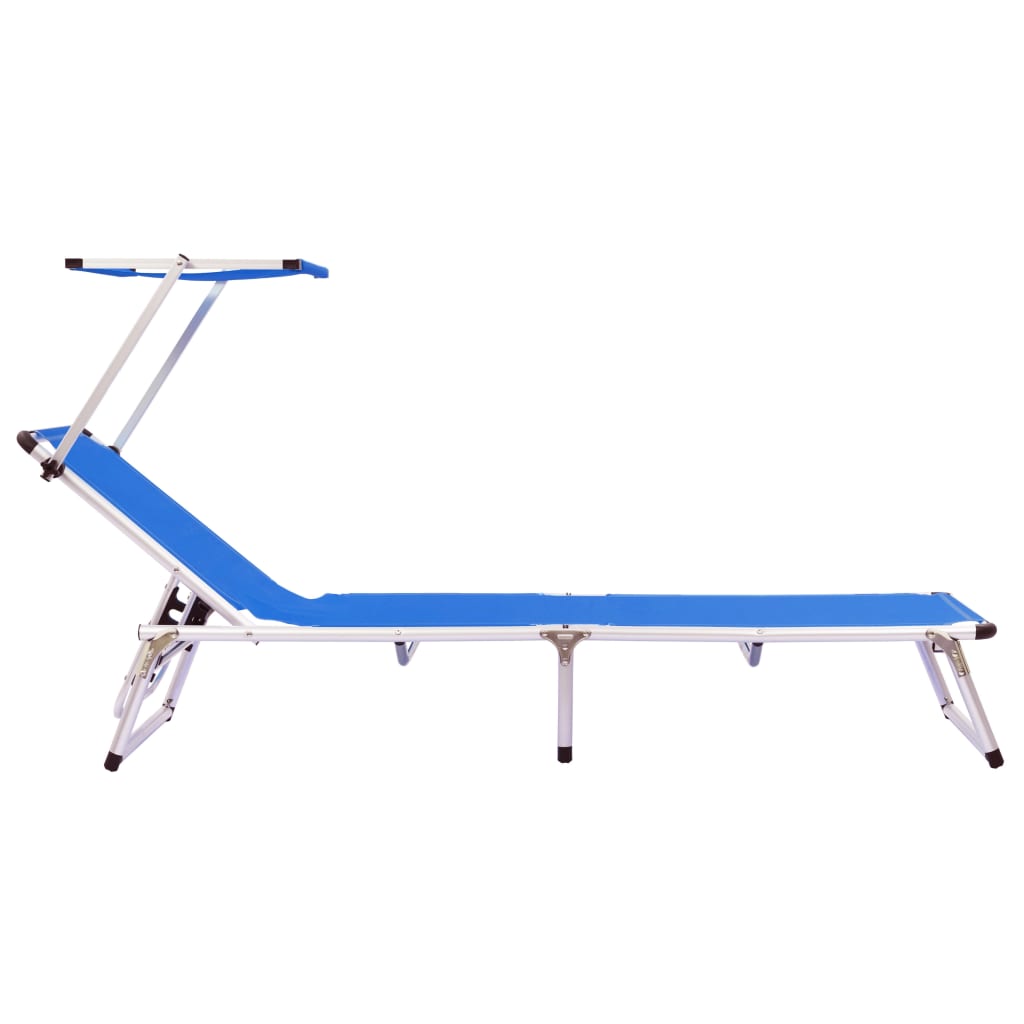 Lettini Pieghevoli con Tettuccio 2 pz Alluminio Textilene Blu