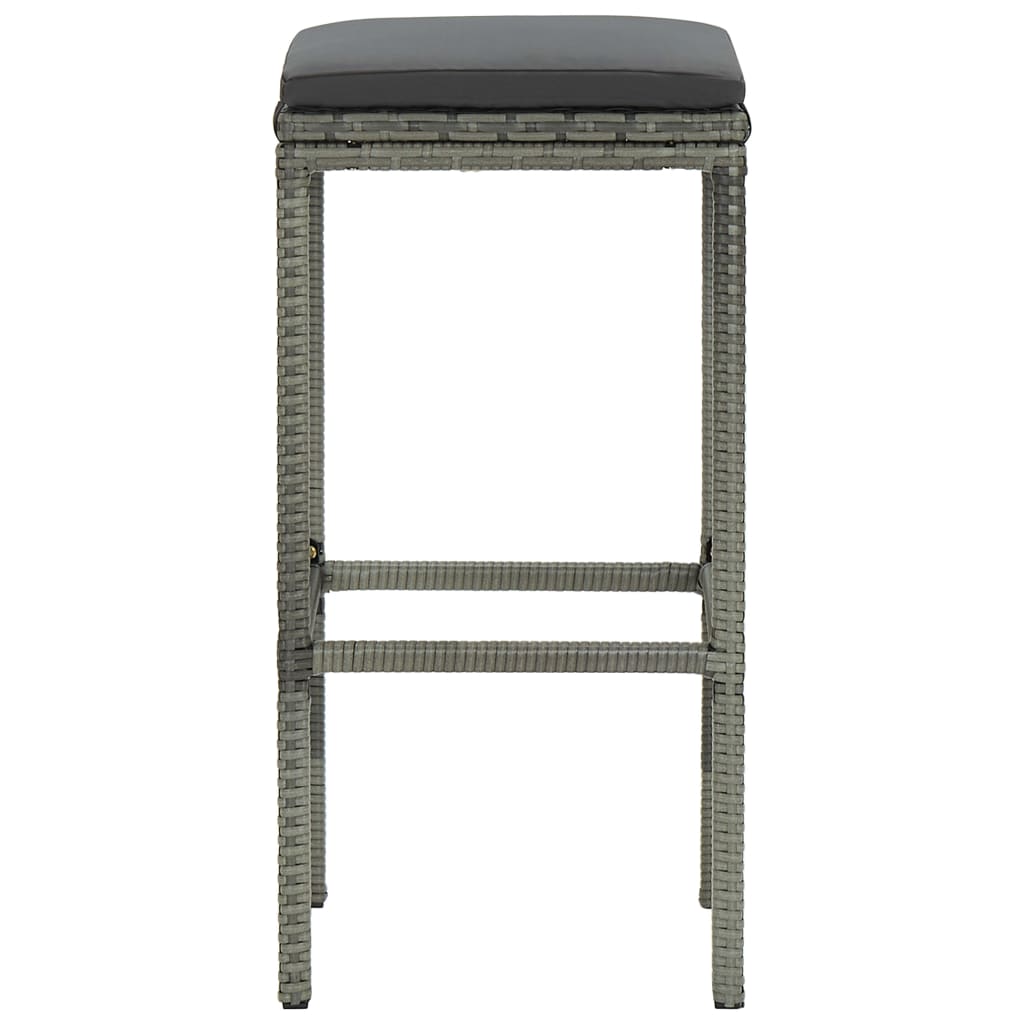 Sgabelli da Bar con Cuscini 3 pz Grigi in Polyrattan