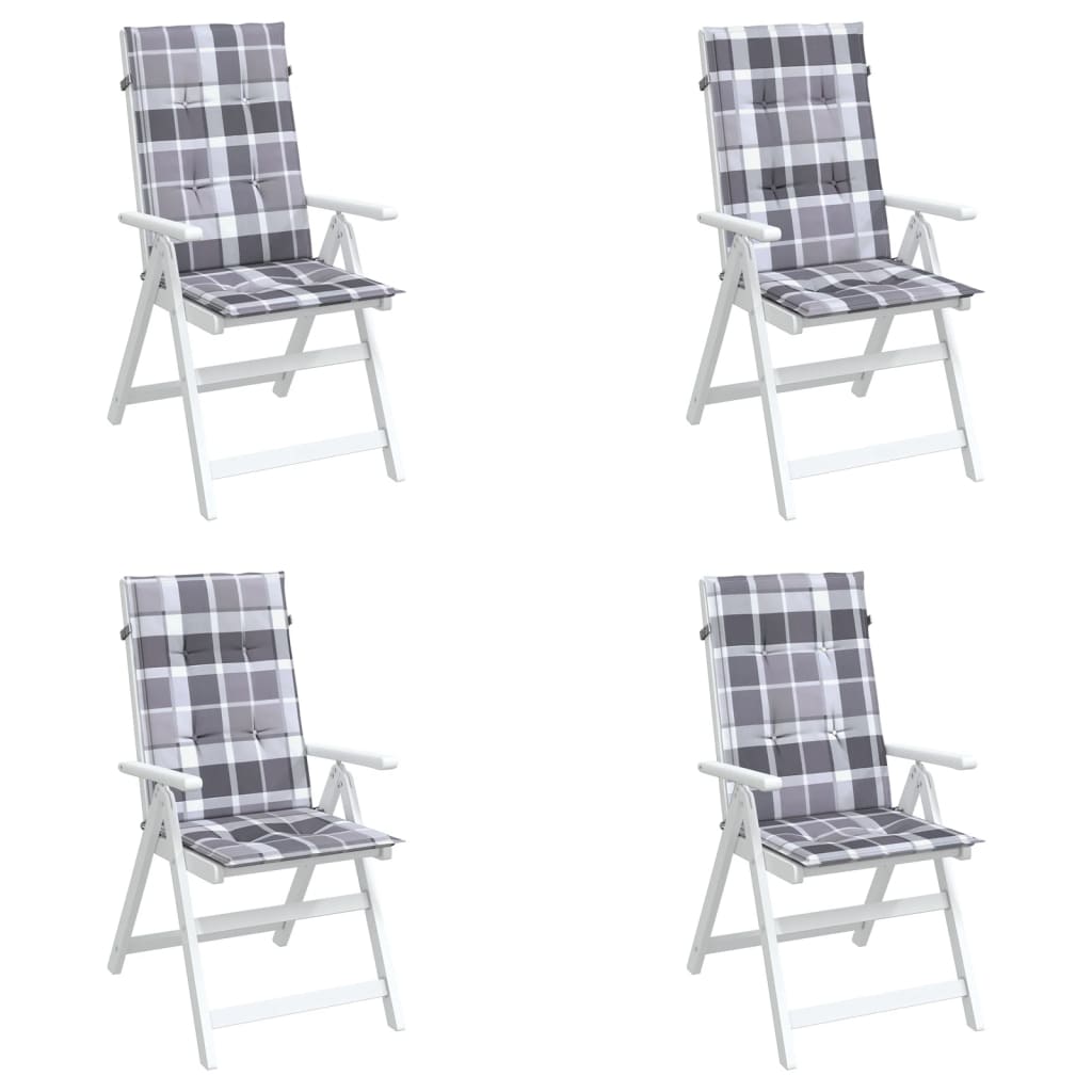 Cuscini per Sedie 4 pz Grigi a Quadri 120x50x3 cm in Tessuto