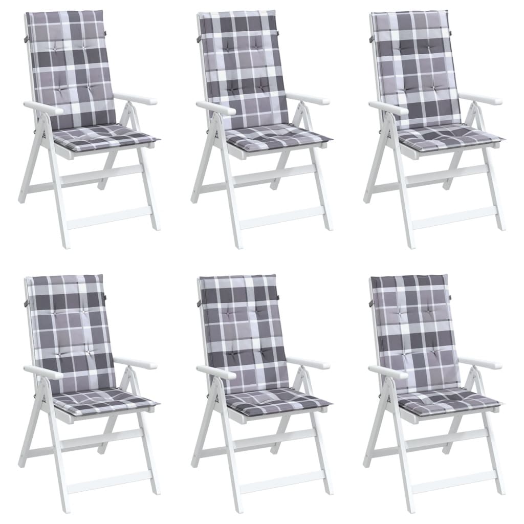 Cuscini per Sedie 6 pz Grigi a Quadri 120x50x3 cm in Tessuto