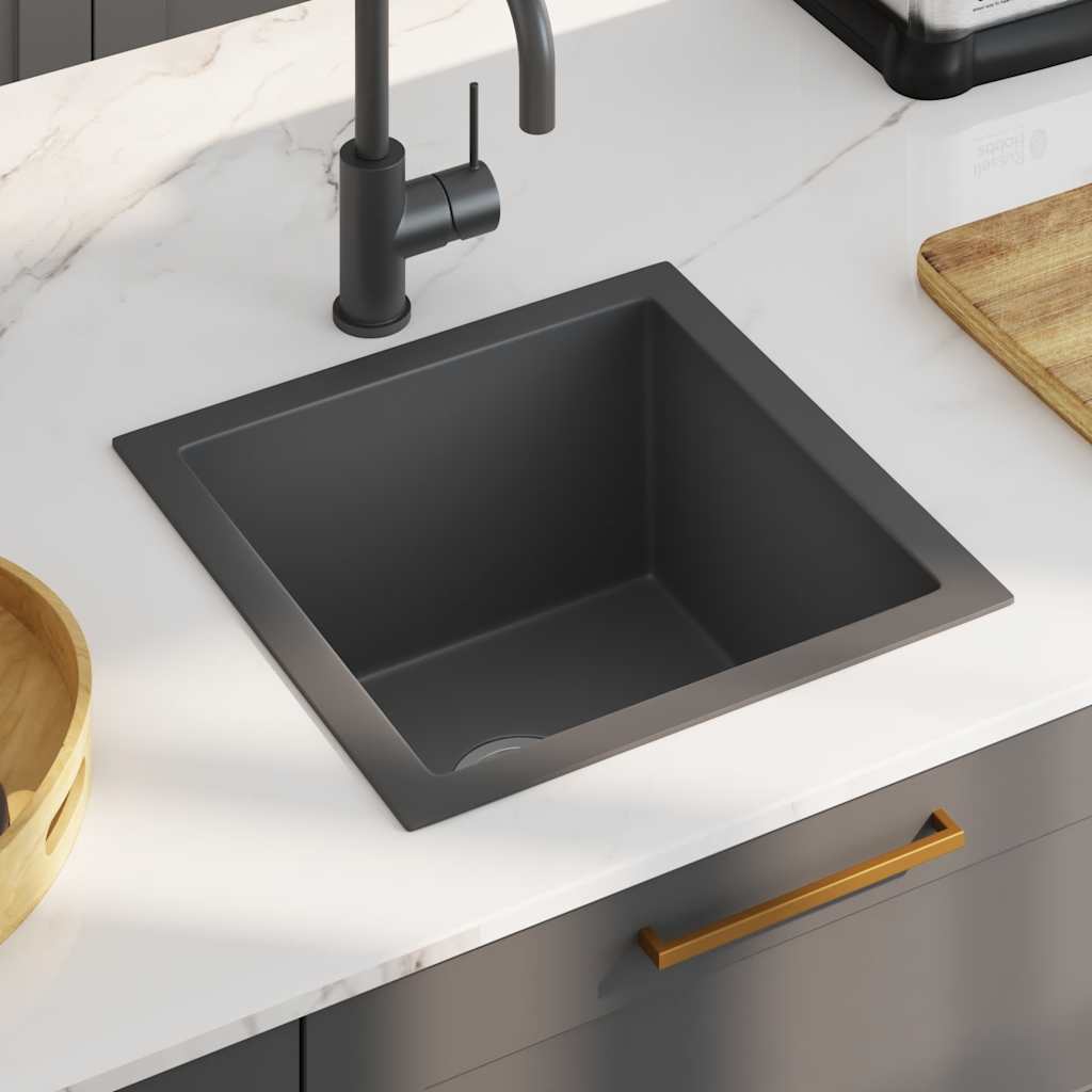 Lavello da Cucina Artigianale Nero in Acciaio Inox