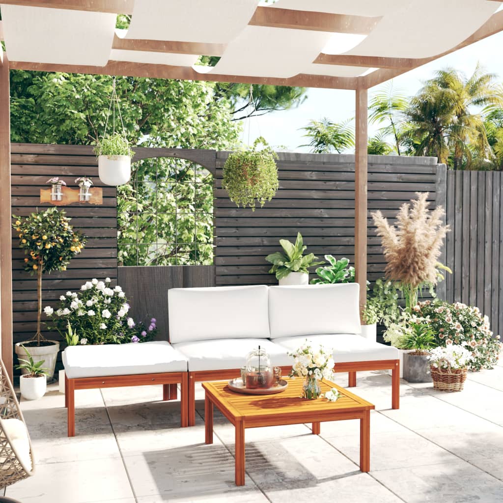 Set da giardino 4 pezzi con cuscini crema 63x63 cm