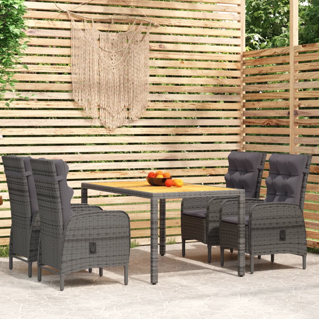 Set da Pranzo per Giardino 5 pz in Polyrattan Grigio