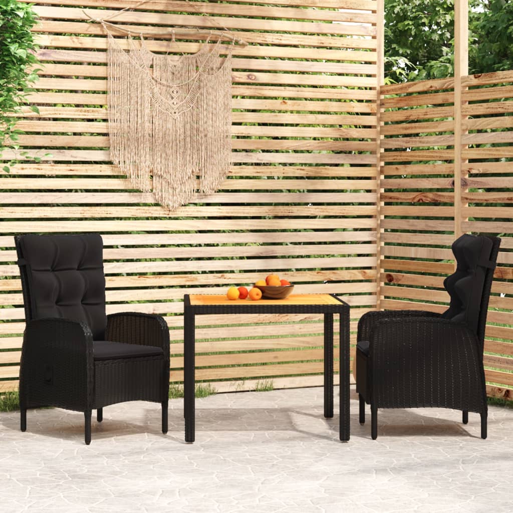 Set da Pranzo per Giardino 3 pz in Polyrattan Nero