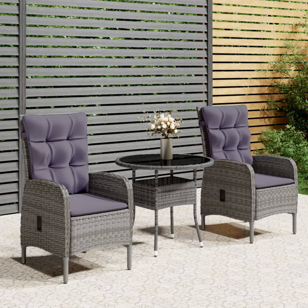 Set da Bistrot per Giardino 3 pz in Polyrattan Grigio