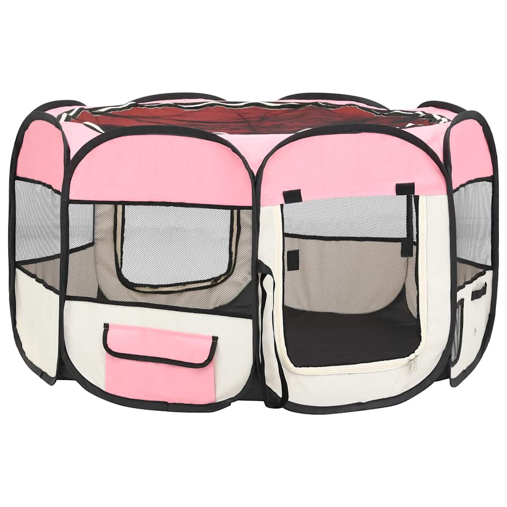 Box per Cani Pieghevole con Borsa Trasporto Rosa 110x110x58 cm