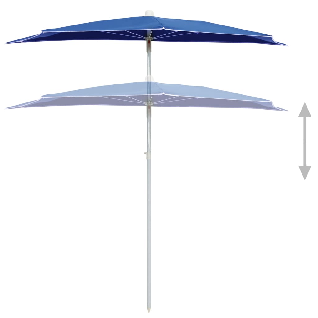 Ombrellone Semicircolare da Giardino con Palo 180x90 cm Azzurro