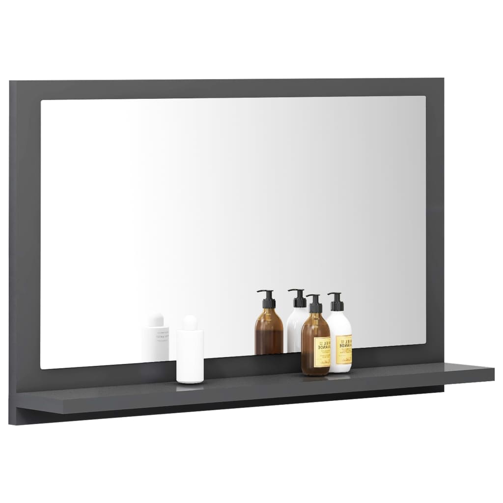 Specchio da Bagno Grigio 60x10,5x37 cm in Legno Multistrato