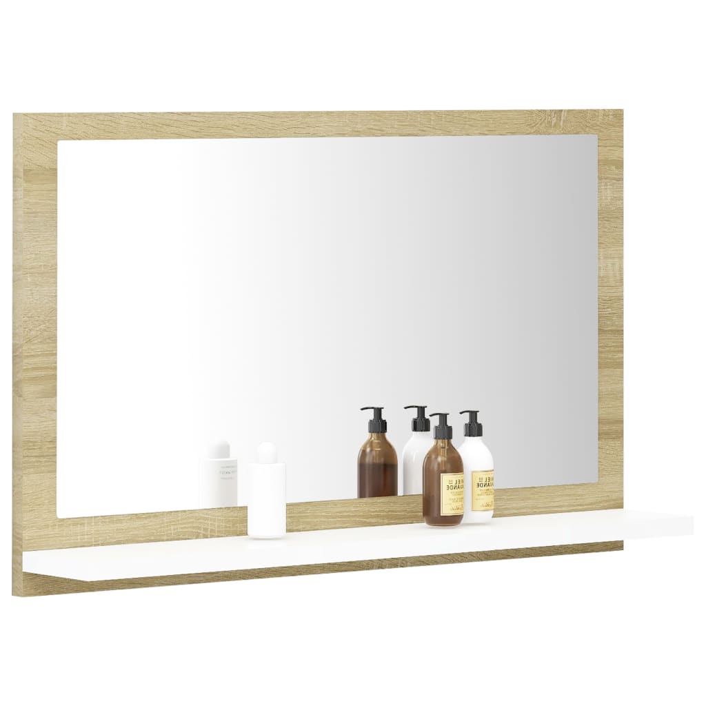 Specchio Bagno Bianco e Rovere Sonoma 60x10,5x37 cm Multistrato