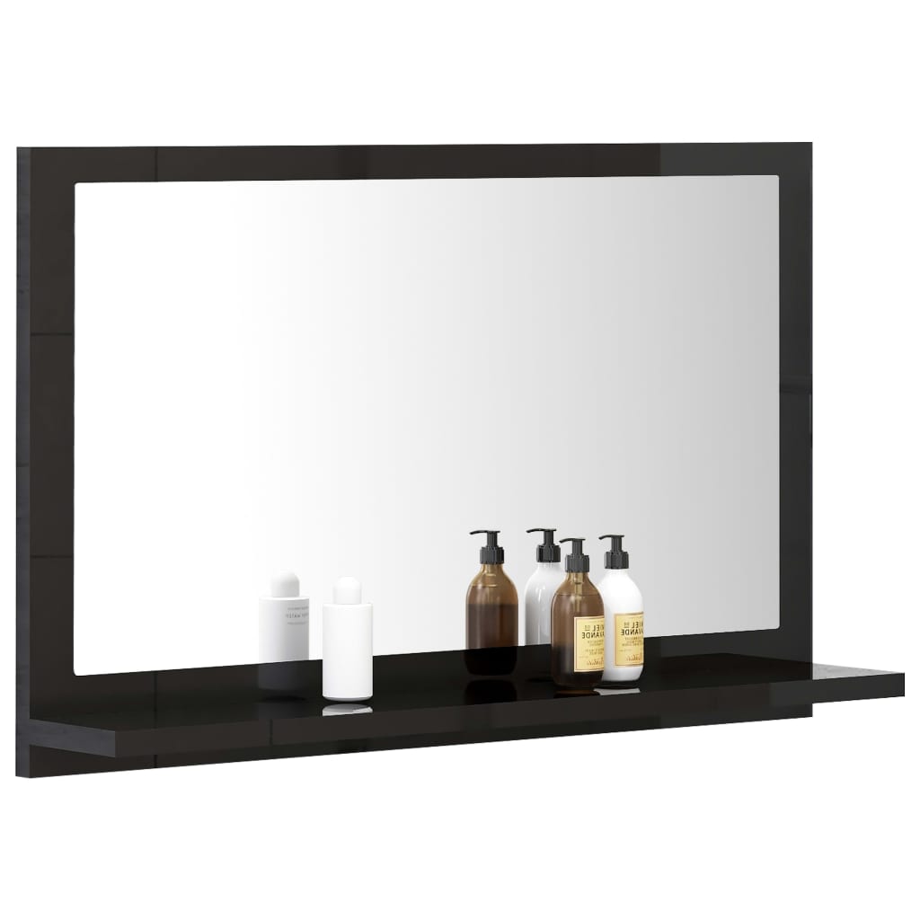 Specchio da Bagno Nero Lucido 60x10,5x37 cm Legno Multistrato