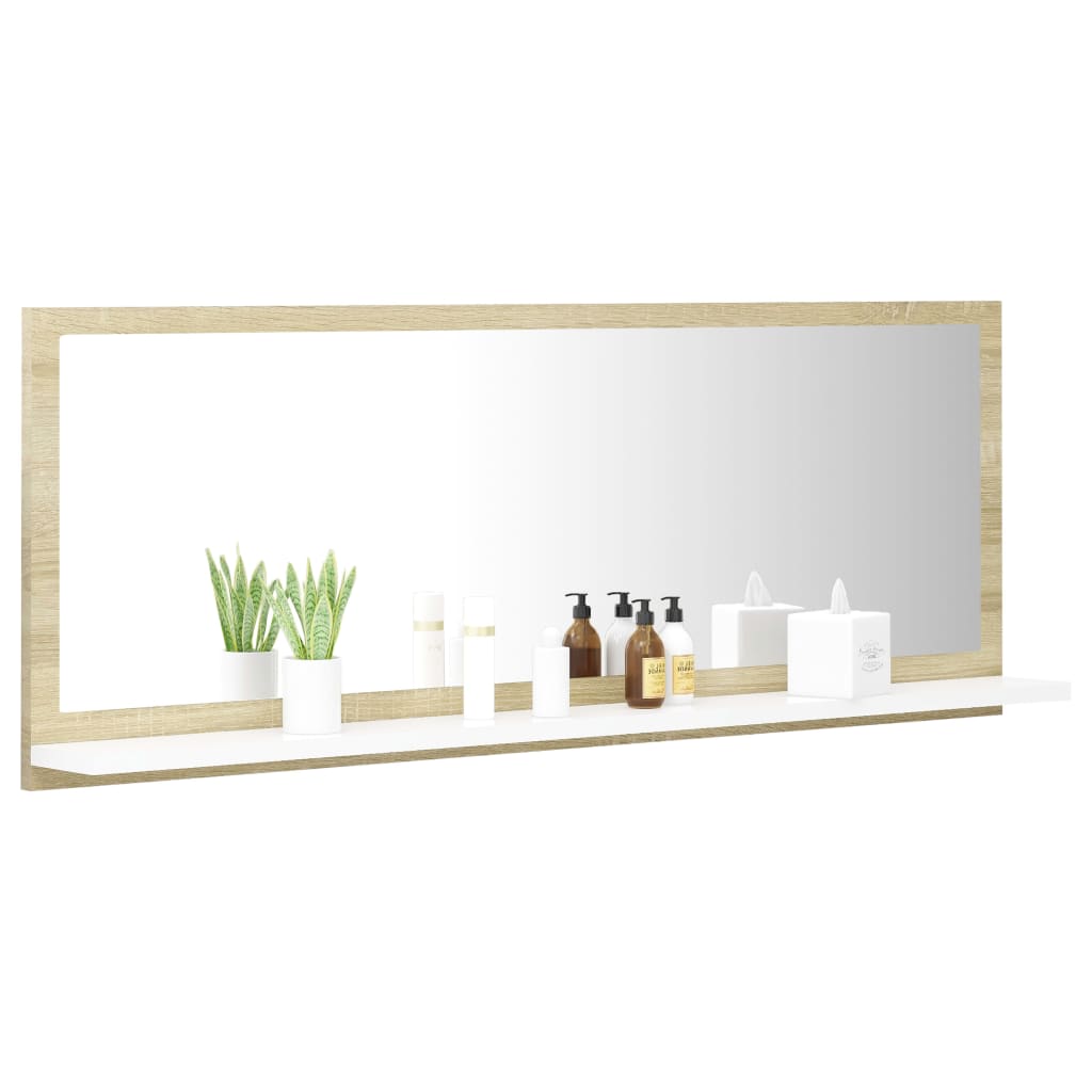 Specchio Bagno Bianco e Rovere Sonoma 100x10,5x37cm Multistrato
