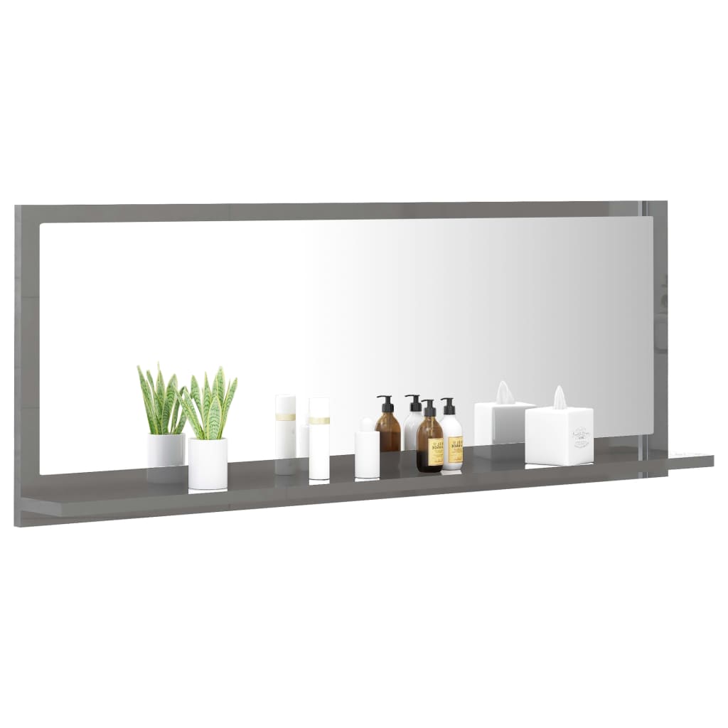 Specchio da Bagno Grigio Lucido 100x10,5x37cm Legno Multistrato