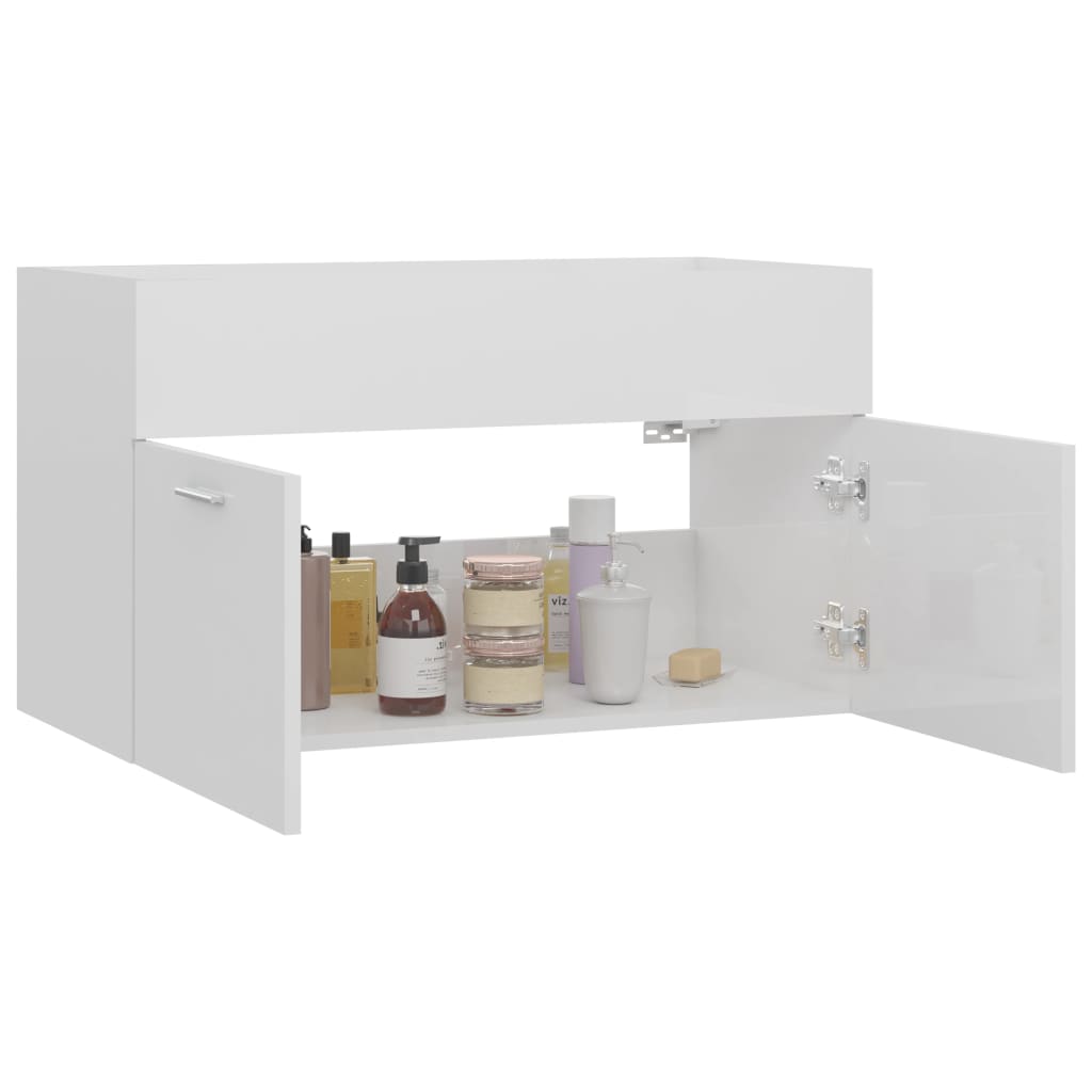 Mobile Sottolavabo Bianco Lucido 80x38,5x46cm Legno Multistrato