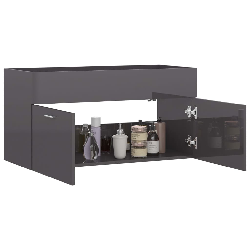 Mobile Lavabo Grigio Lucido 90x38,5x46 cm in Legno Multistrato
