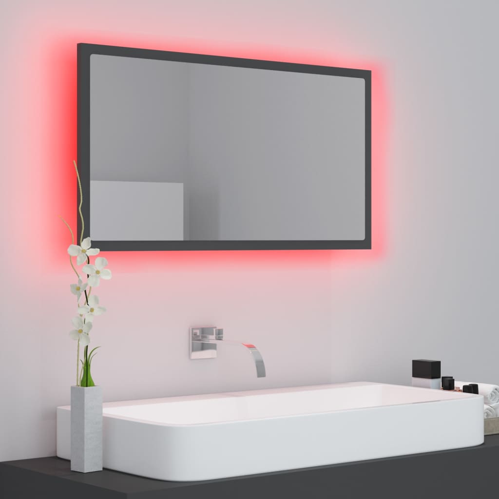Specchio da Bagno a LED Grigio 80x8,5x37 cm in Acrilico