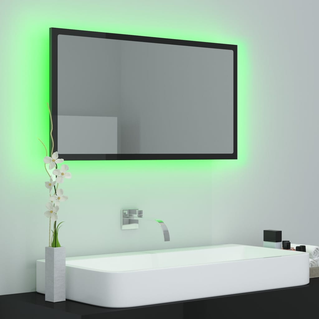 Specchio da Bagno LED Nero Lucido 80x8,5x37 cm in Acrilico
