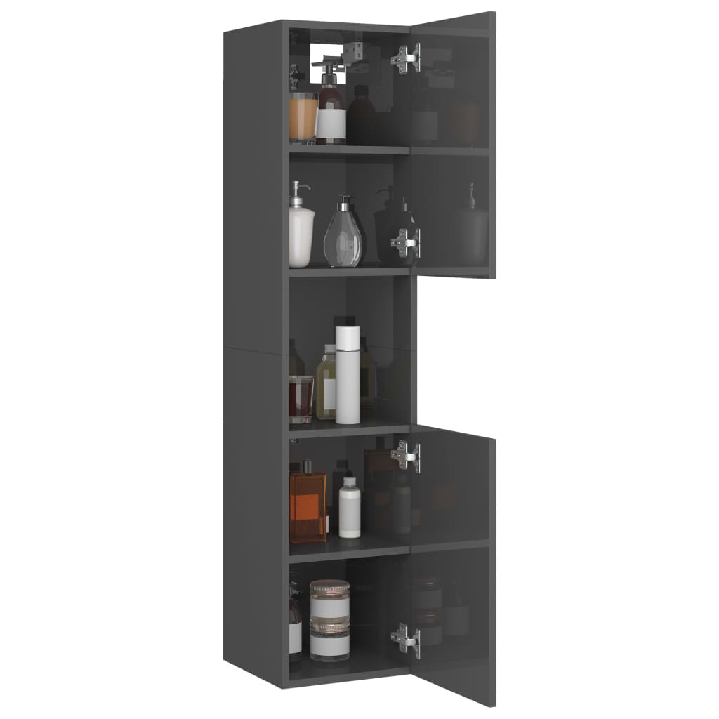 Mobile da Bagno Grigio Lucido 30x30x130 cm in Legno Multistrato