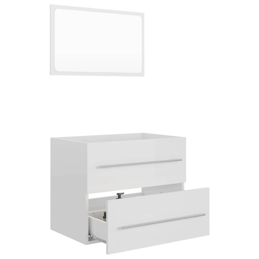 Set Mobili da Bagno 2 pz Bianco Lucido in Truciolato