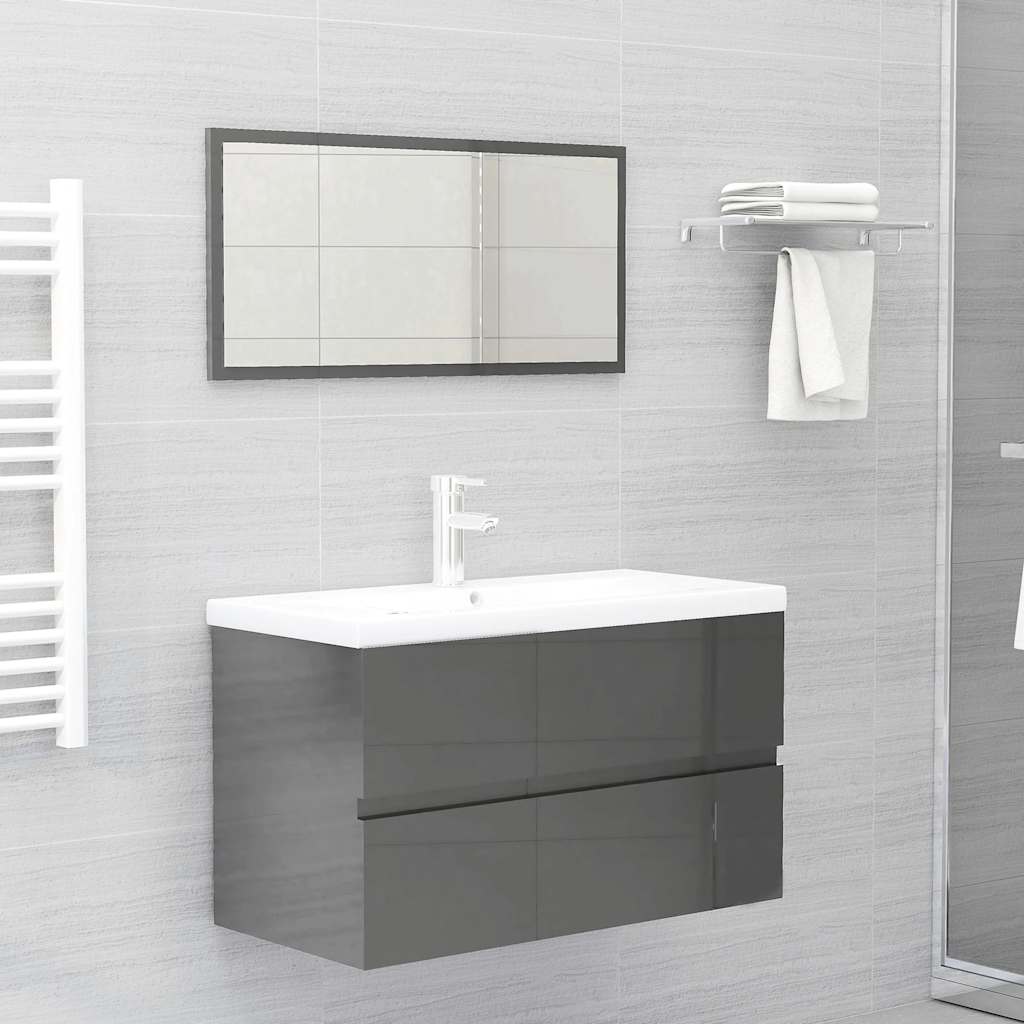 Set Mobili da Bagno 2 pz Grigio Lucido in Legno Multistrato
