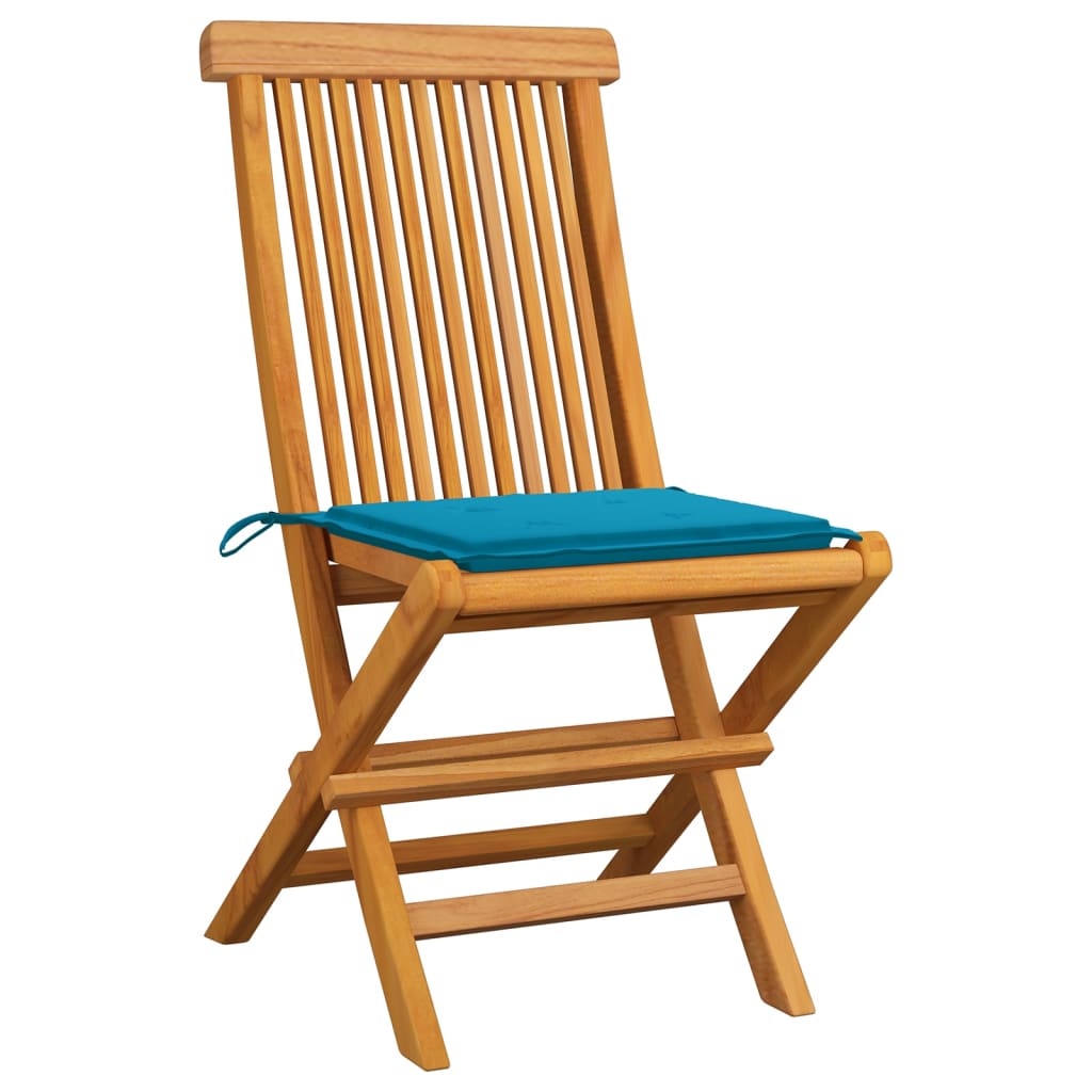 Sedie da Giardino con Cuscini Blu 4 pz Massello di Teak