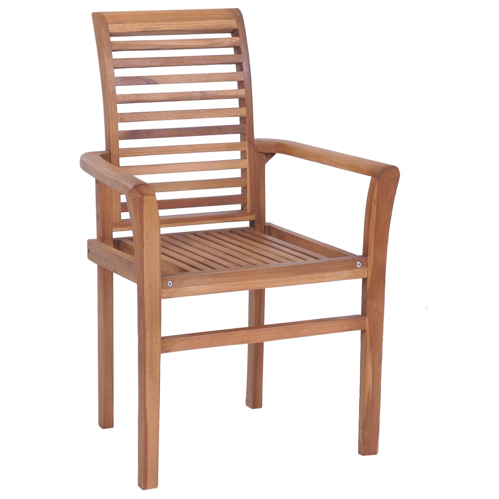 Sedie da Pranzo 4 pz con Cuscini Neri in Massello di Teak