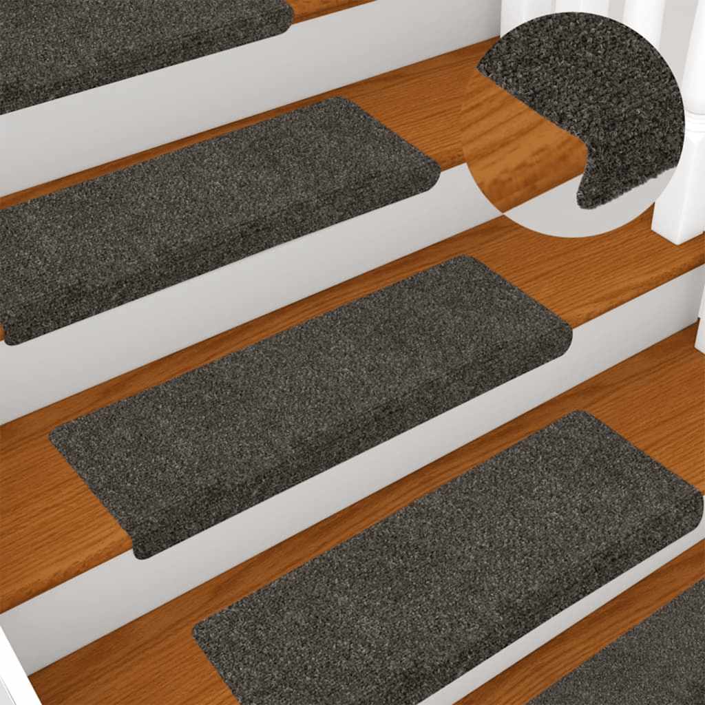 Tappetini per scale autoadesivi 15 pz 65x21x4 cm Antracite Bordo rettangolare
