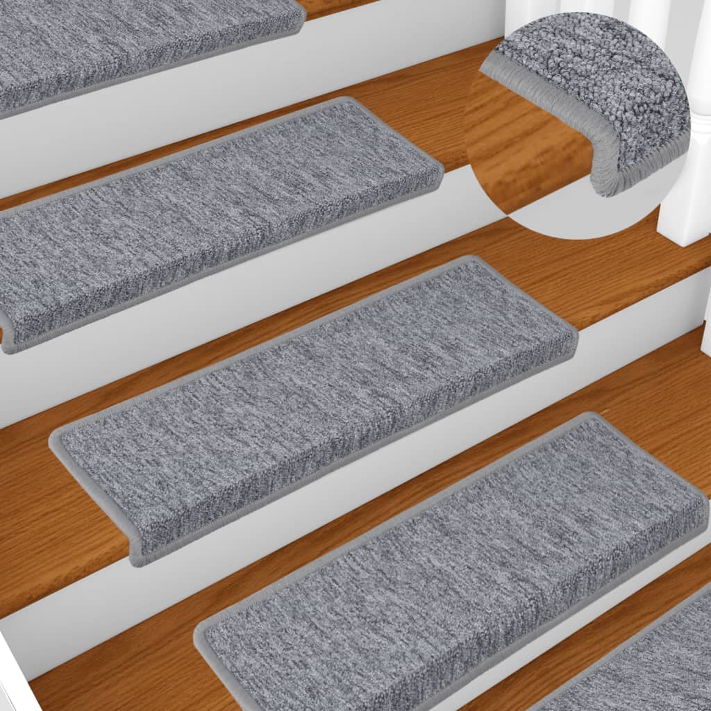 Tappetini per scale 15 pz 65x21x4 cm Grigio chiaro Bordo rettangolare