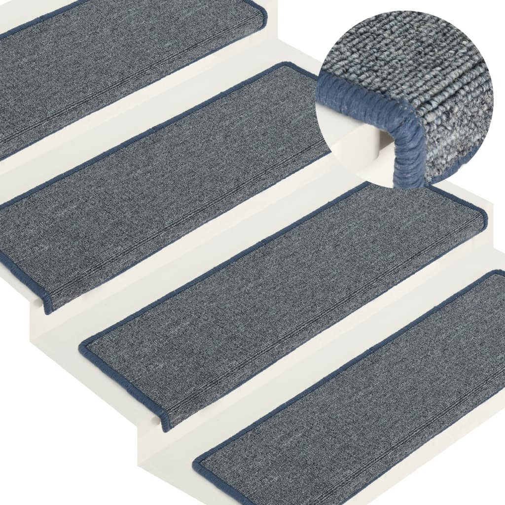 Tappetini per scale 15 pz 65x21x4 cm Grigio chiaro e blu con bordo rettangolare