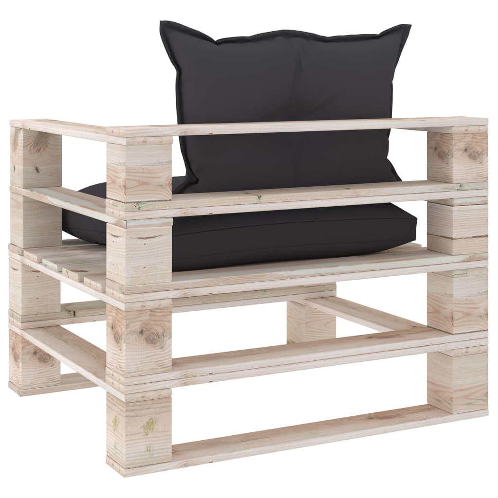 Poltrona da Giardino Pallet con Cuscini Antracite Legno di Pino